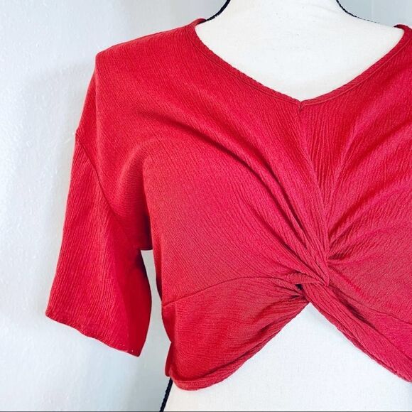 E2 Short Sleeve Crop Top Twist Knot Burnt Orange - Picture 2 of 8